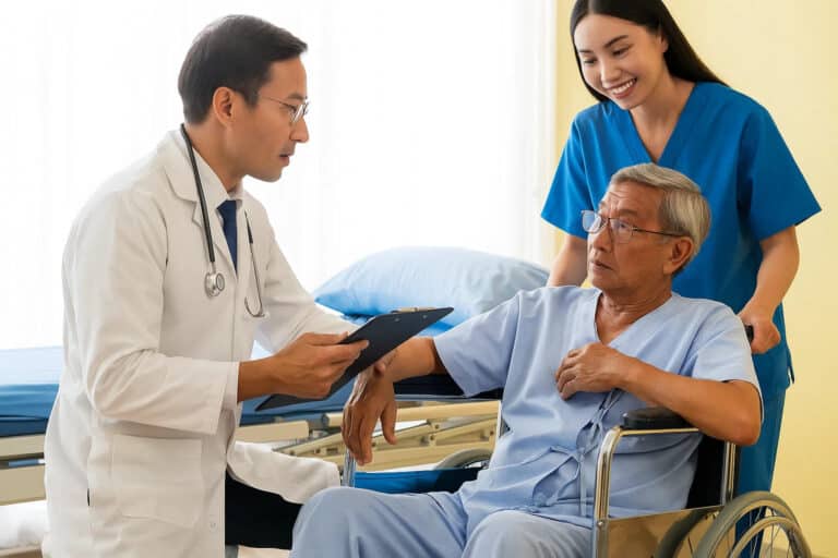 醫生與護理人員關懷老人病人，醫療照護服務場景.