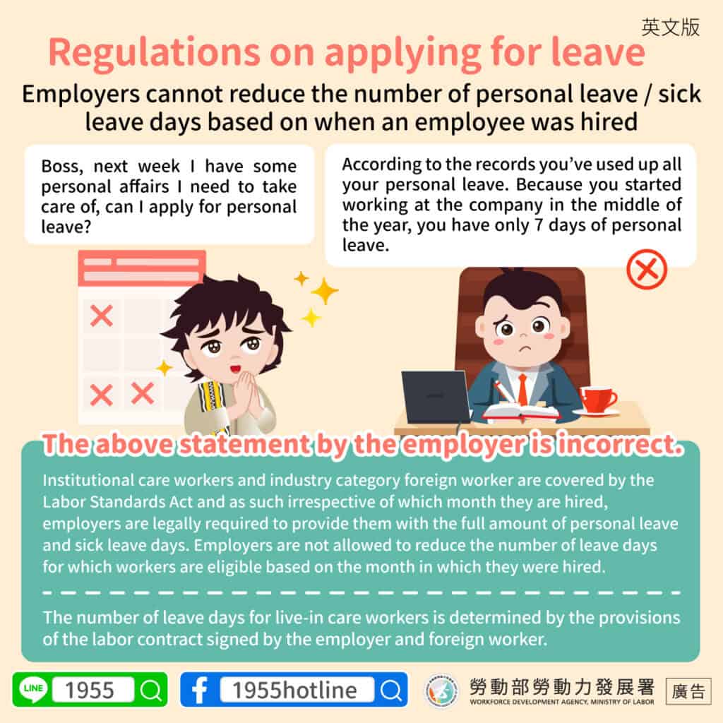 移工宣導｜請假規則-多國語示意圖