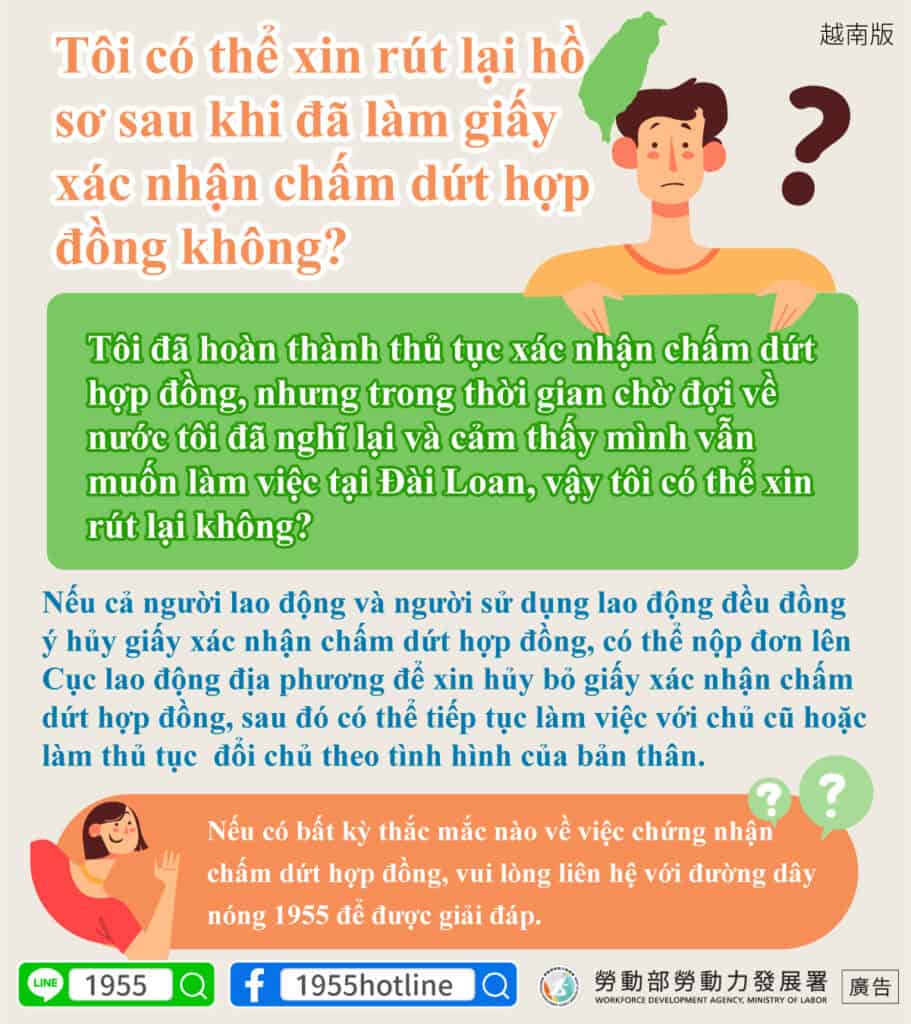 外籍移工｜解約驗證後可以撤銷嗎-多國語示意圖