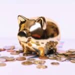 金色存錢罐與硬幣，象徵財富與經濟投資。.