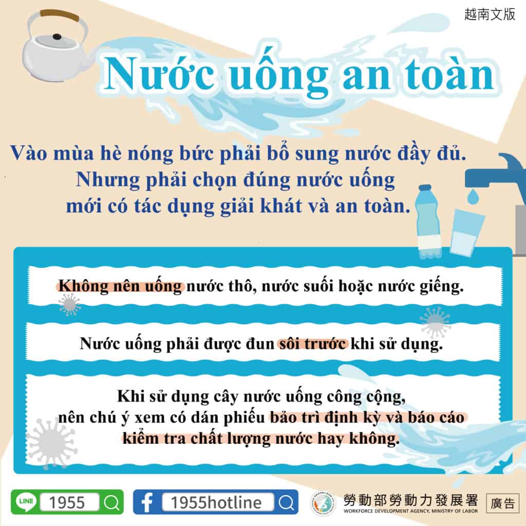 移工宣導｜飲水安全-多國語示意圖