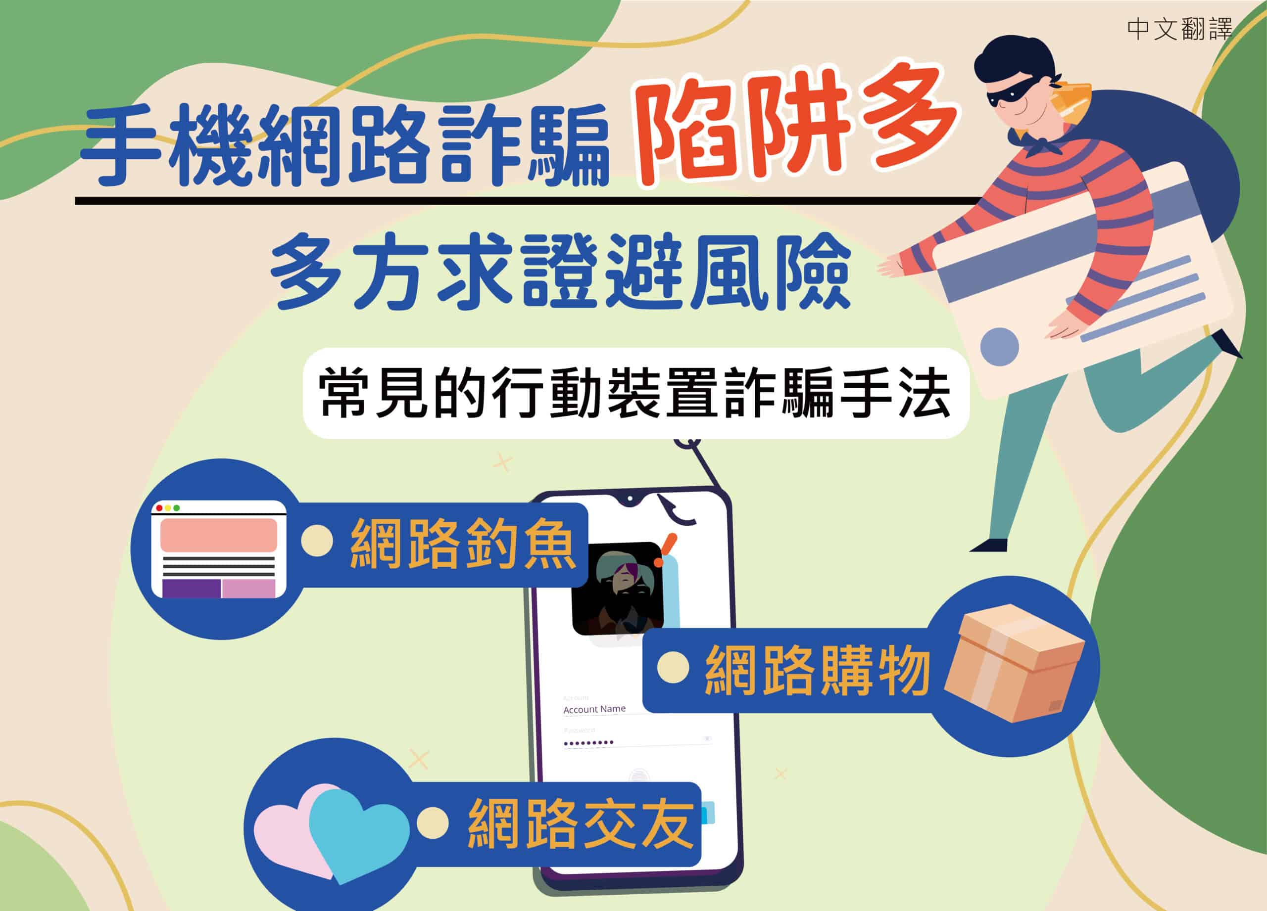 移工宣導｜網路詐騙－當心AI科技-多國語示意圖