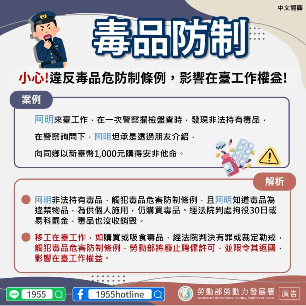 移工宣導｜毒品防制-多國語示意圖