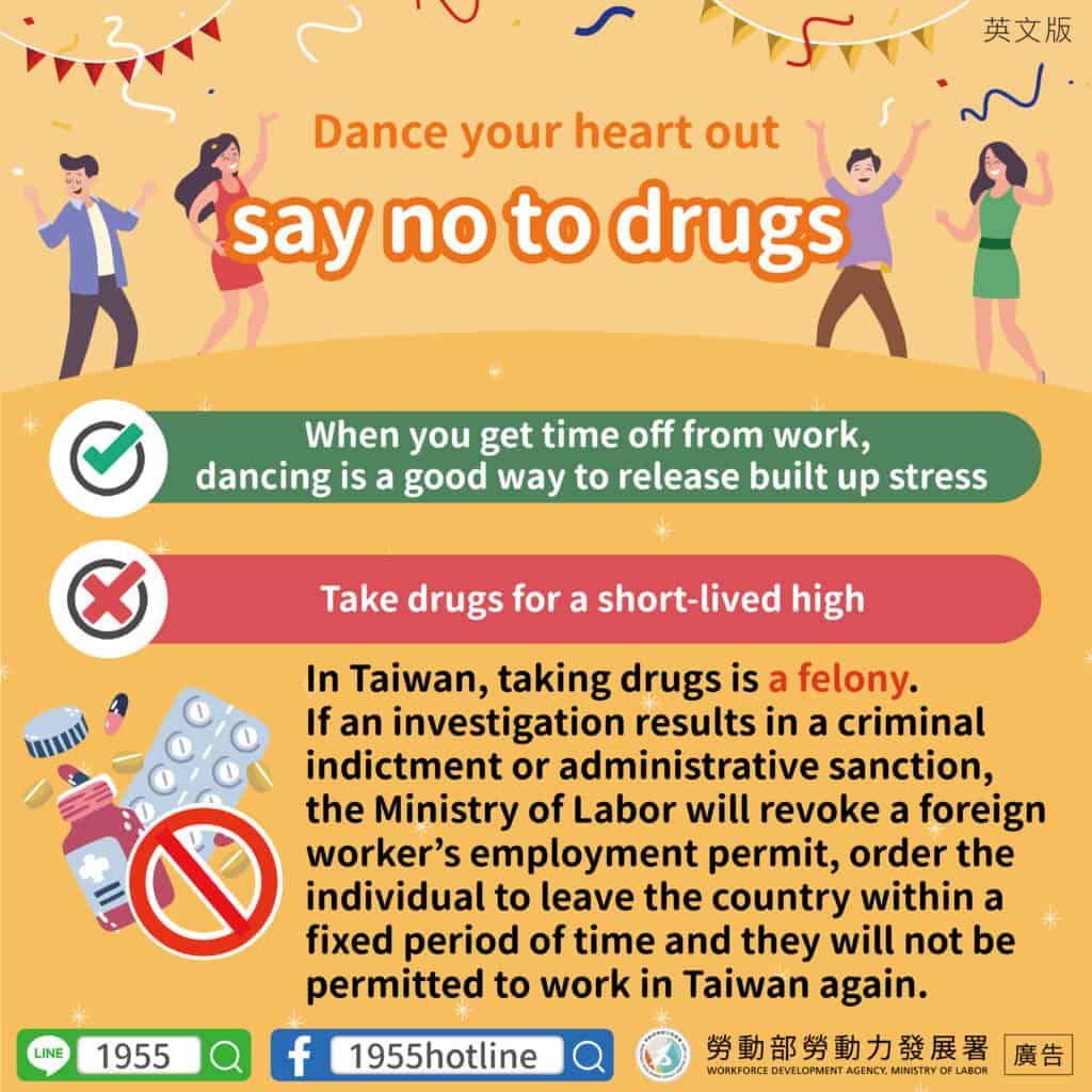 移工宣導｜娛樂場所毒品防制-多國語示意圖