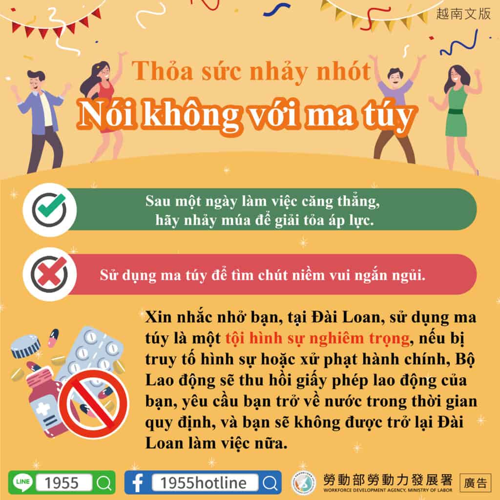 移工宣導｜娛樂場所毒品防制-多國語示意圖