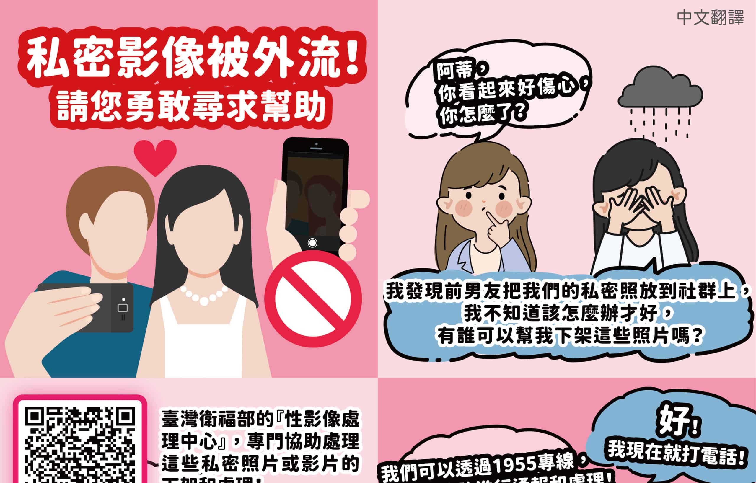 移工宣導｜私密影像被外流！請您勇敢尋求幫助-多國語示意圖
