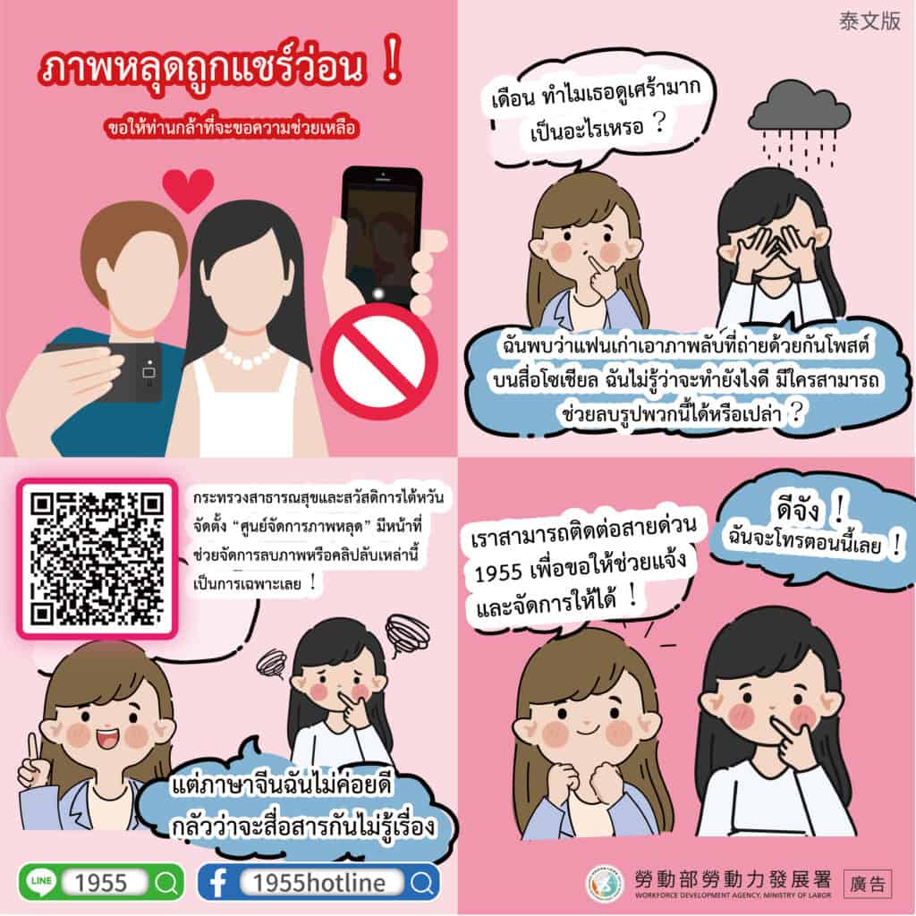 移工宣導｜私密影像被外流！請您勇敢尋求幫助-多國語示意圖
