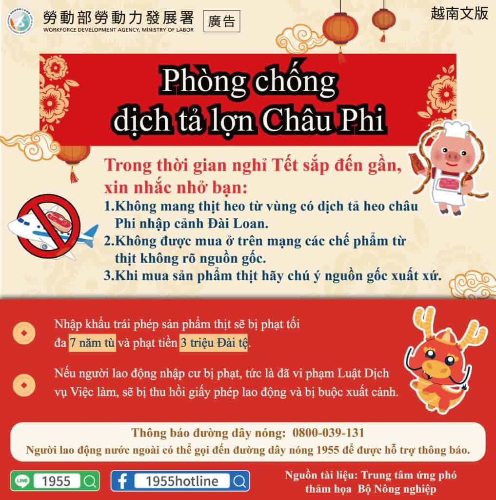 移工宣導｜農曆新年防堵非洲豬瘟宣導-多國語示意圖