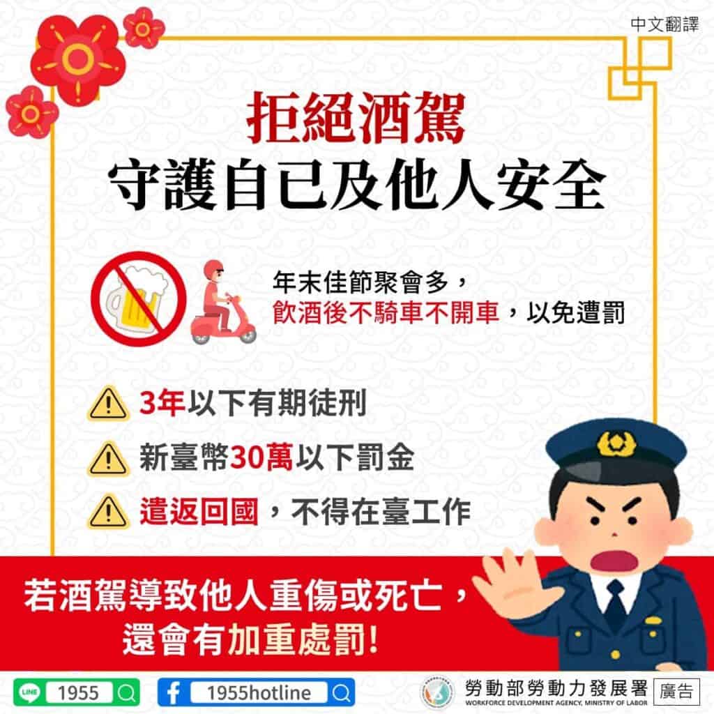 移工宣導｜拒絕酒駕 守護自已及他人安全-多國語示意圖