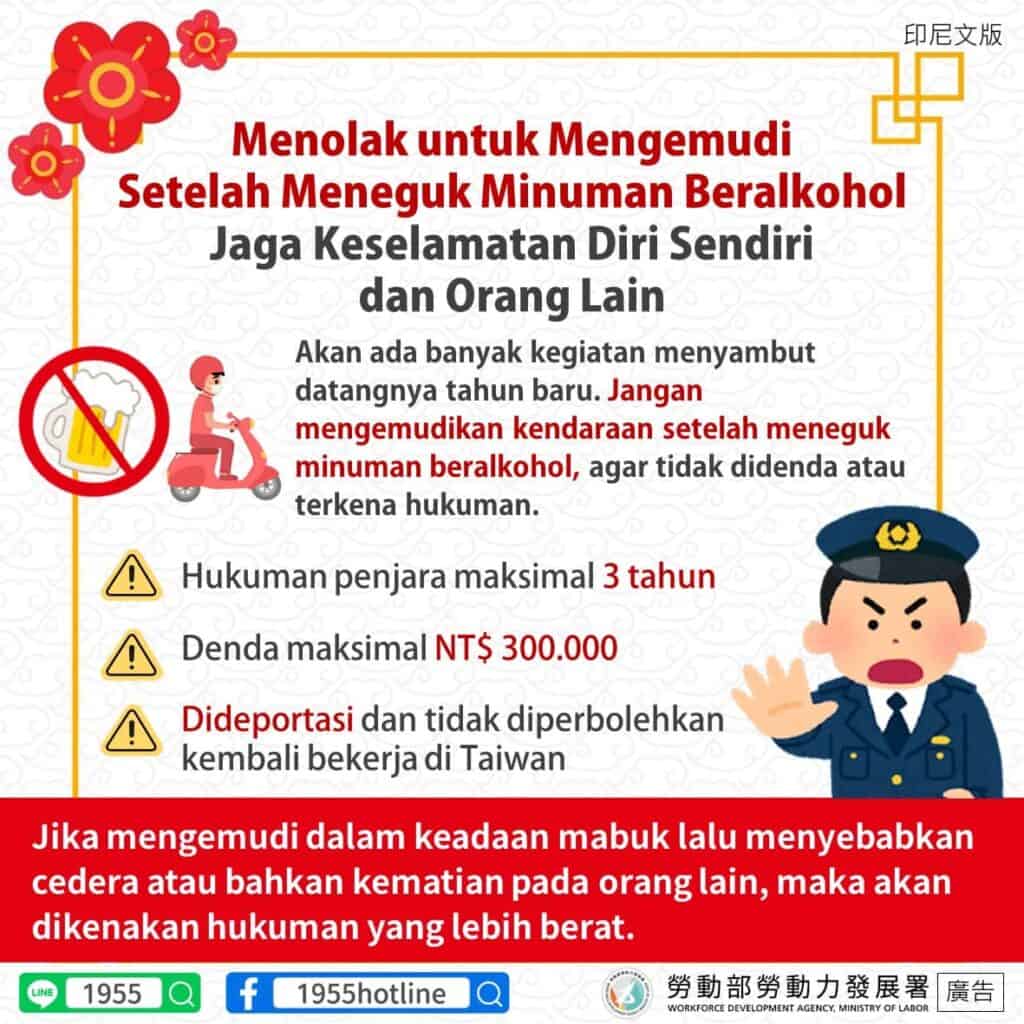 移工宣導｜拒絕酒駕 守護自已及他人安全-多國語示意圖