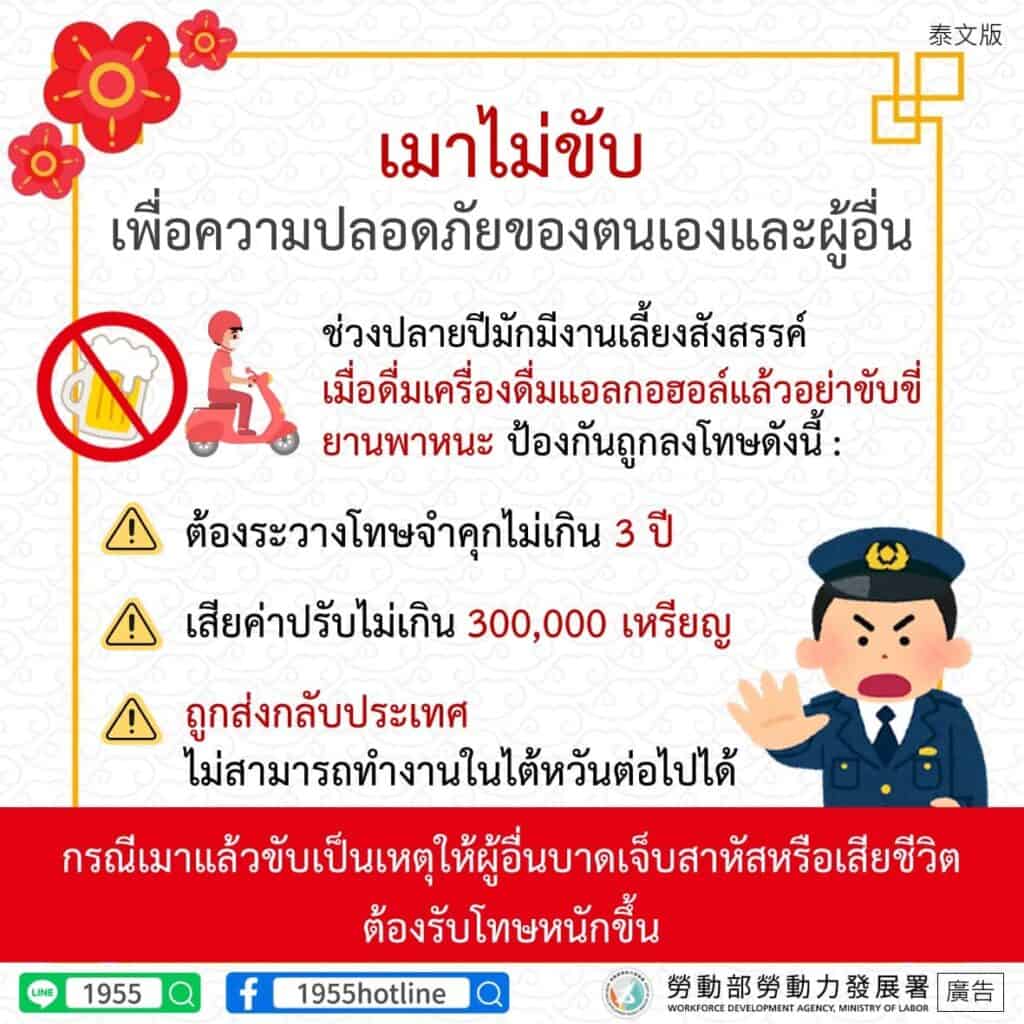 移工宣導｜拒絕酒駕 守護自已及他人安全-多國語示意圖