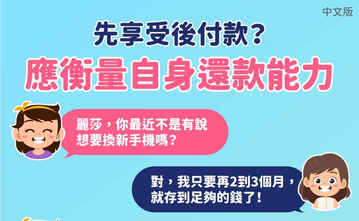 移工宣導｜先享受後付款？應衡量自身還款能力-多國語示意圖