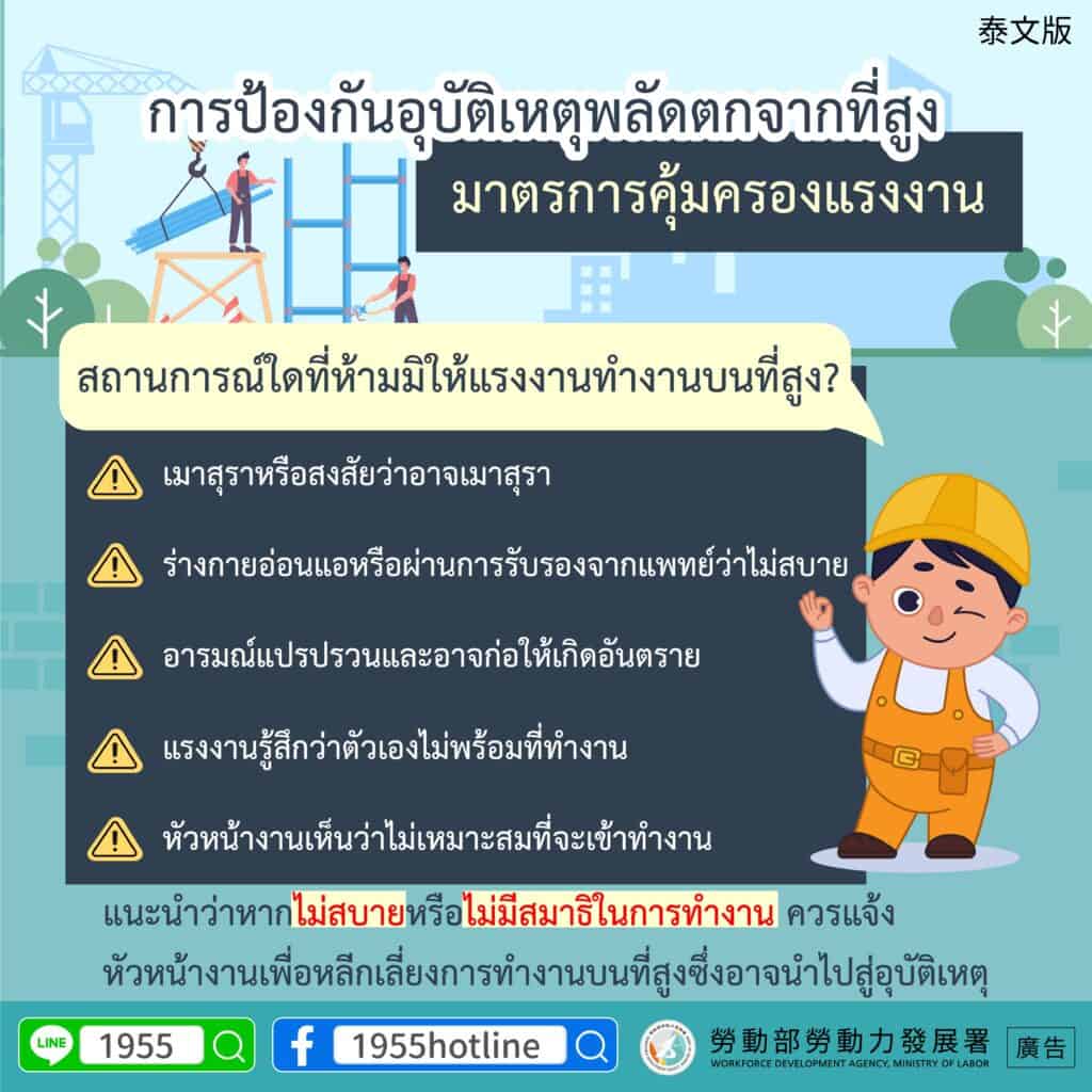移工宣導｜墜落災害預防 勞工保護措施-多國語示意圖