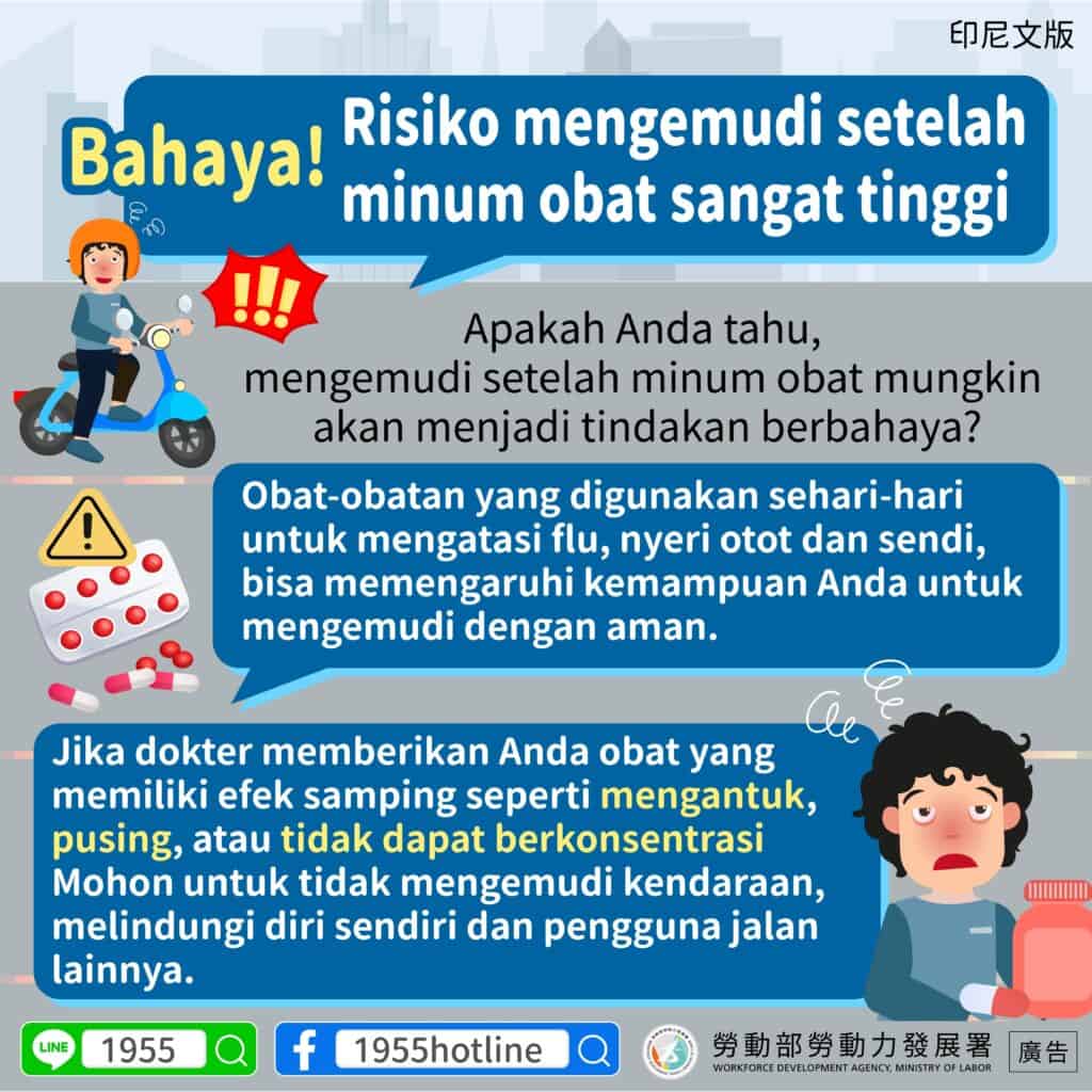 移工宣導｜危險！服藥駕駛風險高-多國語示意圖