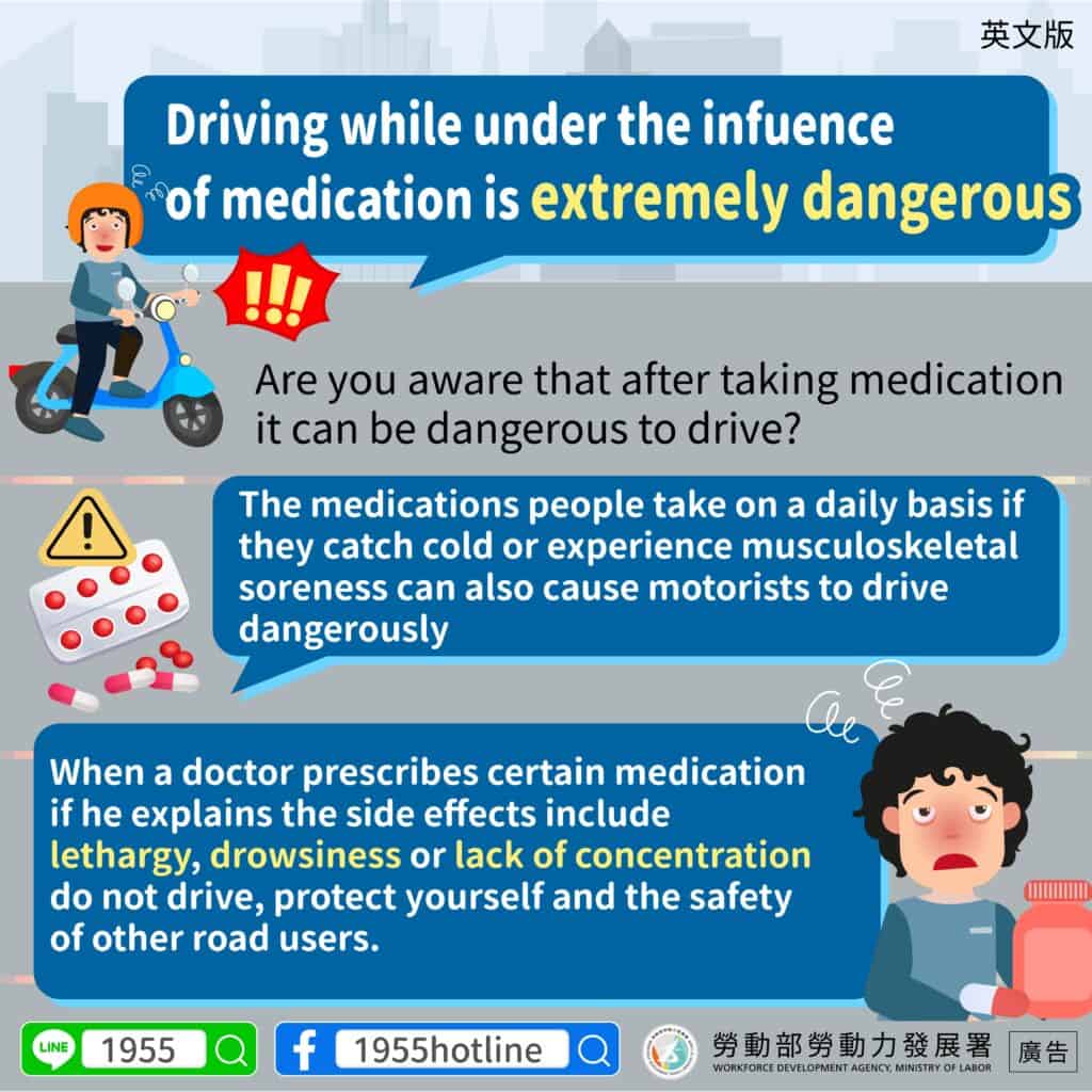 移工宣導｜危險！服藥駕駛風險高-多國語示意圖