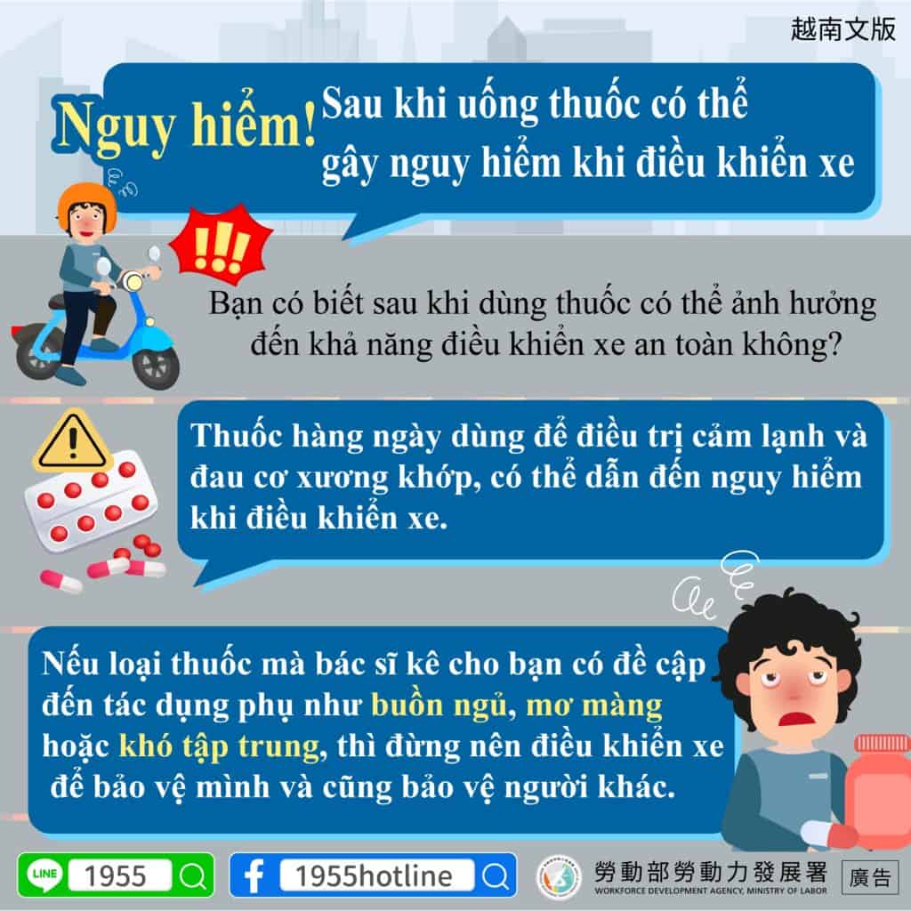 移工宣導｜危險！服藥駕駛風險高-多國語示意圖