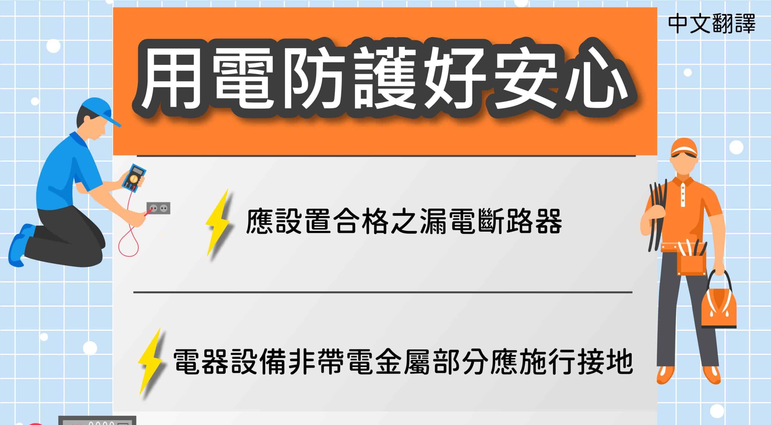 移工宣導｜用電防護好安心-多國語示意圖