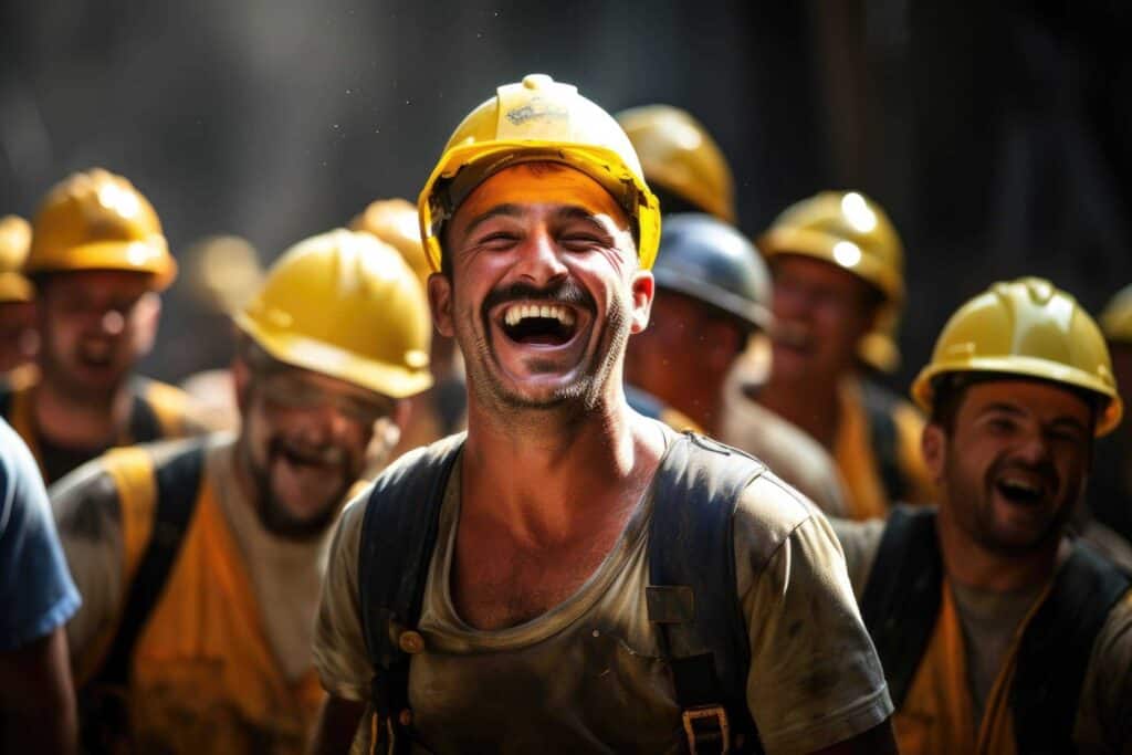 快樂的國際外勞團隊在工地上展現多元工作情境.