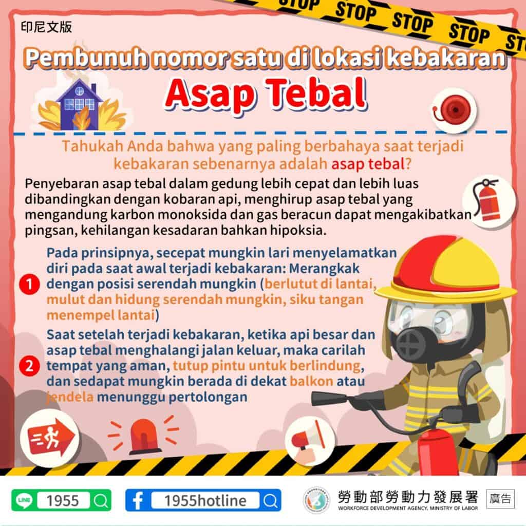 移工宣導｜火場頭號殺手 濃煙-多國語示意圖