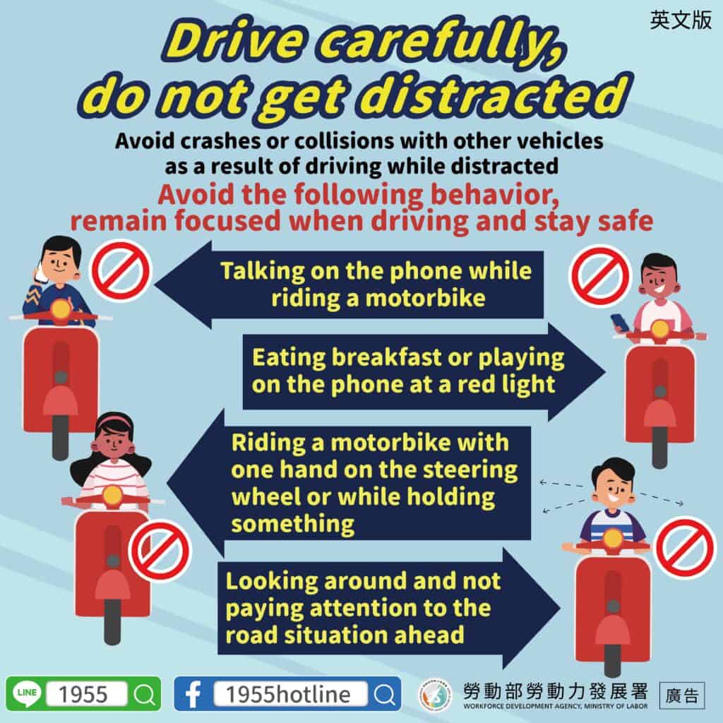 移工宣導｜專心駕駛不分心-多國語示意圖