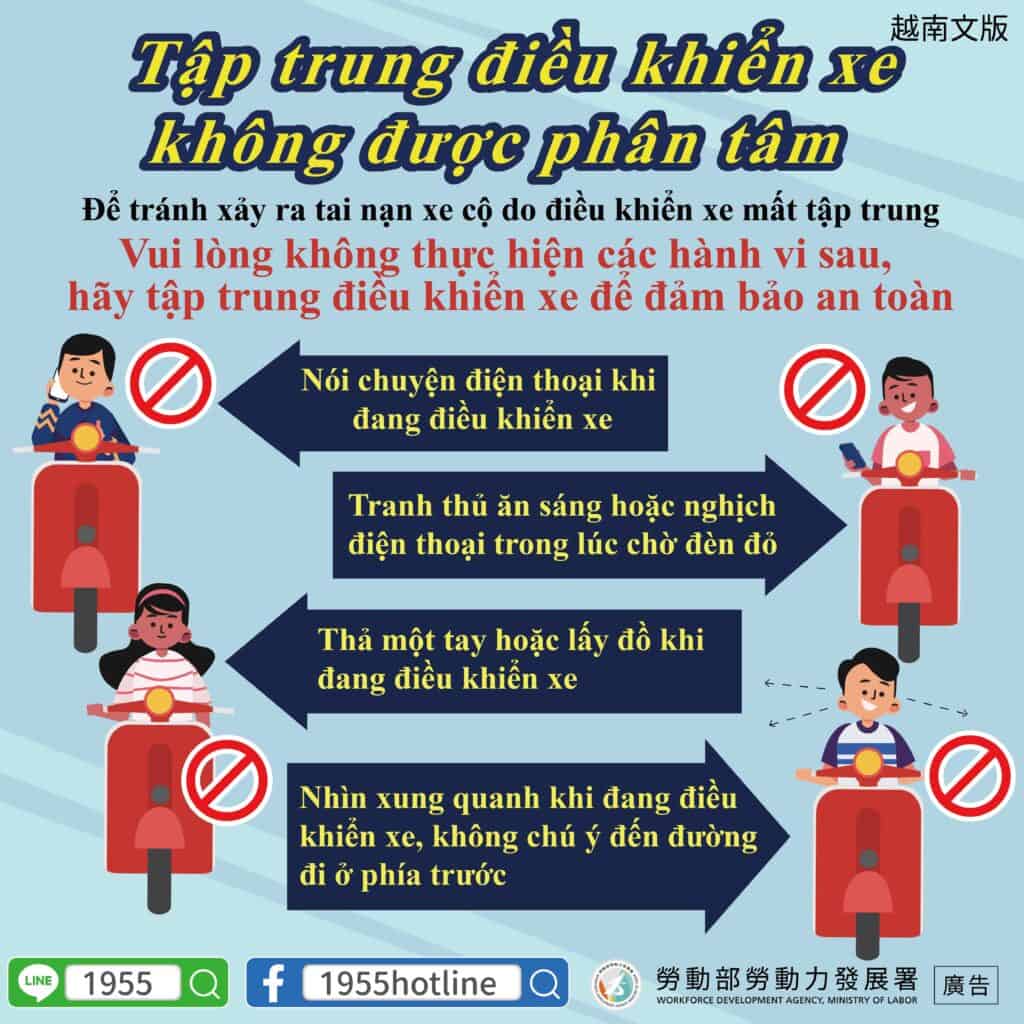 移工宣導｜專心駕駛不分心-多國語示意圖