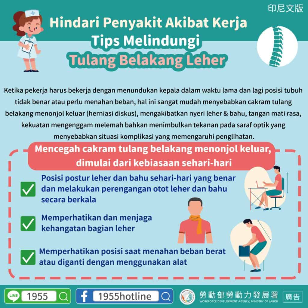 移工宣導｜職業病不要來 保護頸椎有訣竅-多國語示意圖