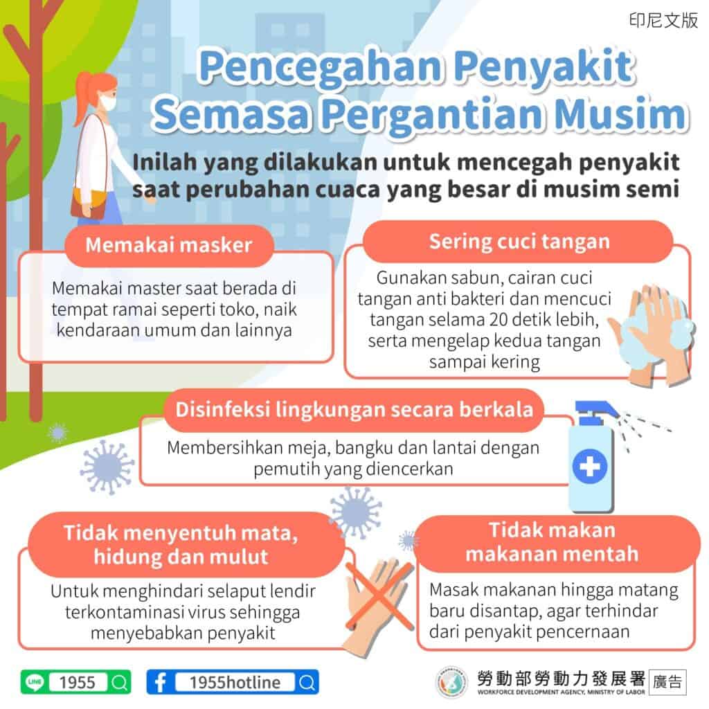 移工宣導｜換季期間疾病預防-多國語示意圖