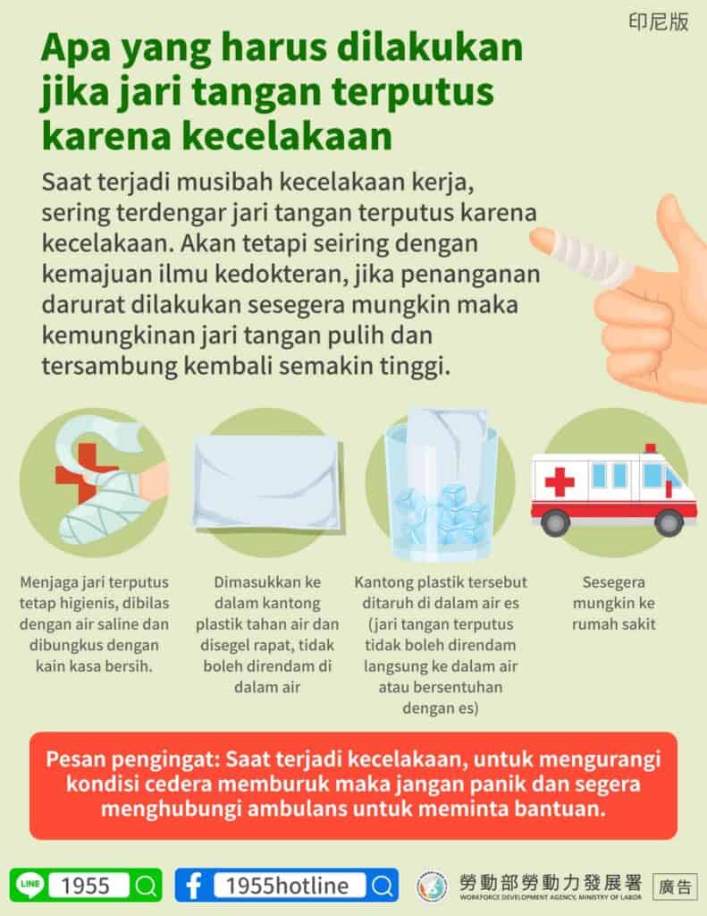 移工宣導｜發生斷指意外怎麼辦-多國語示意圖