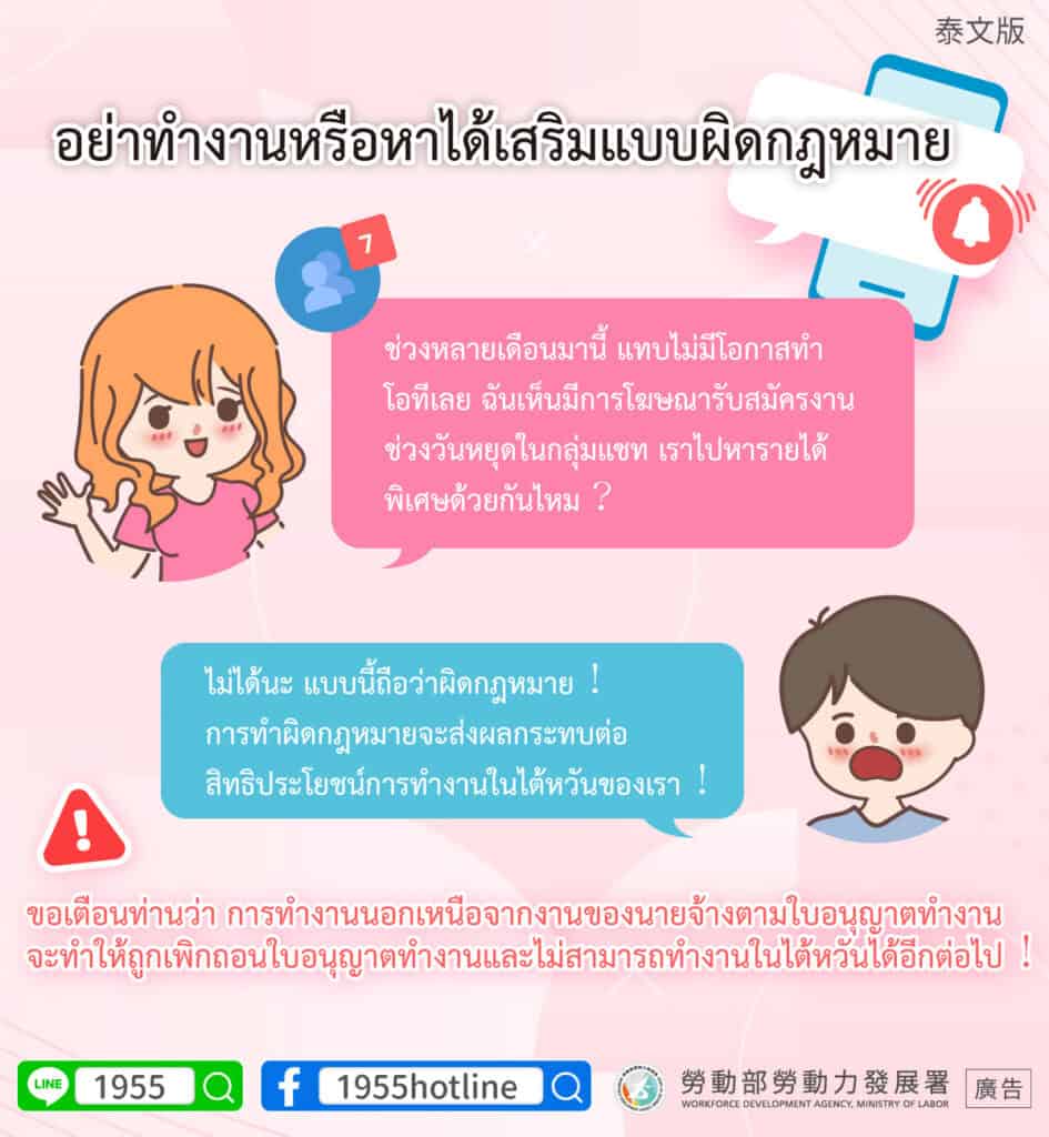 移工宣導｜請勿非法打工或兼差-多國語示意圖