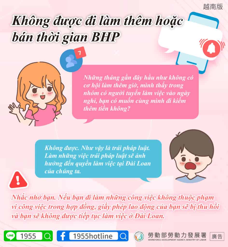 移工宣導｜請勿非法打工或兼差-多國語示意圖