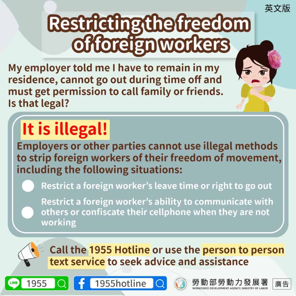 移工宣導｜移工遭遇限制自由-多國語示意圖