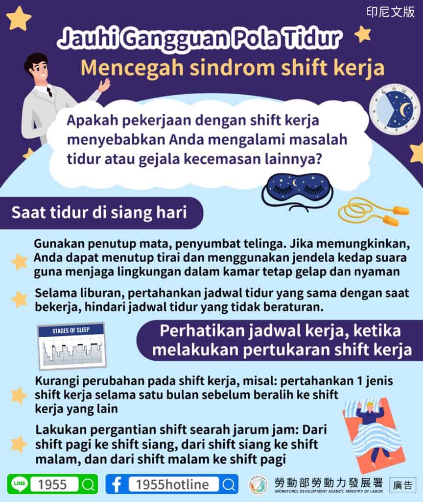 移工宣導｜遠離睡眠障礙 預防輪班症候群-多國語示意圖