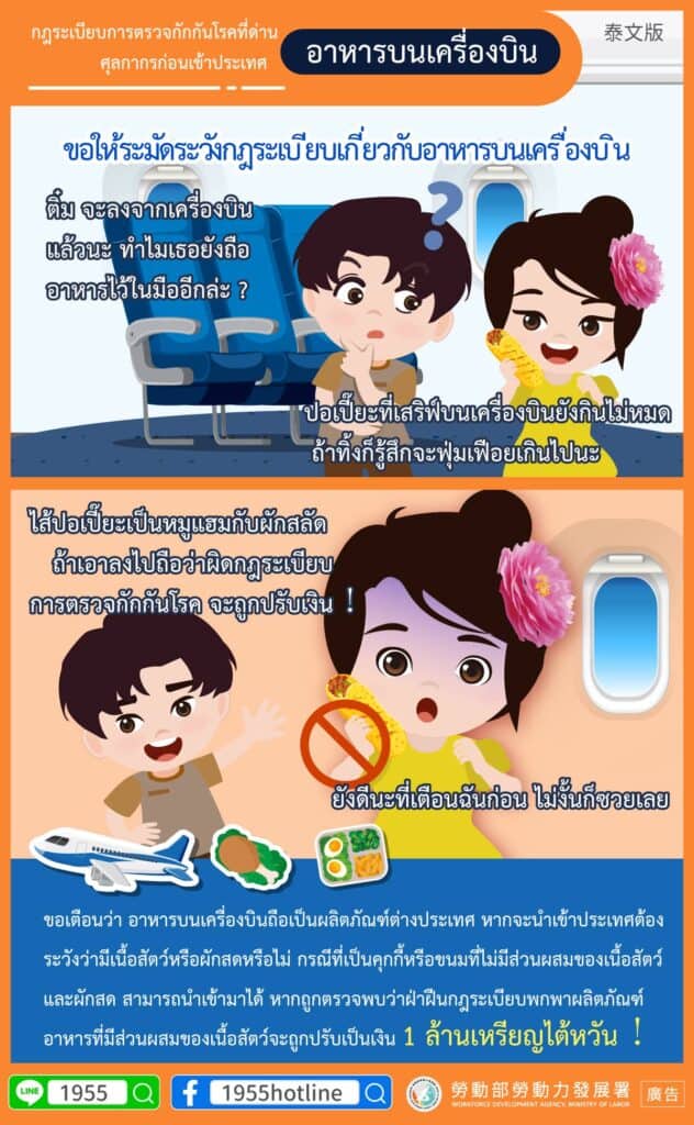 移工宣導｜入境海關檢疫規定-飛機餐-多國語示意圖