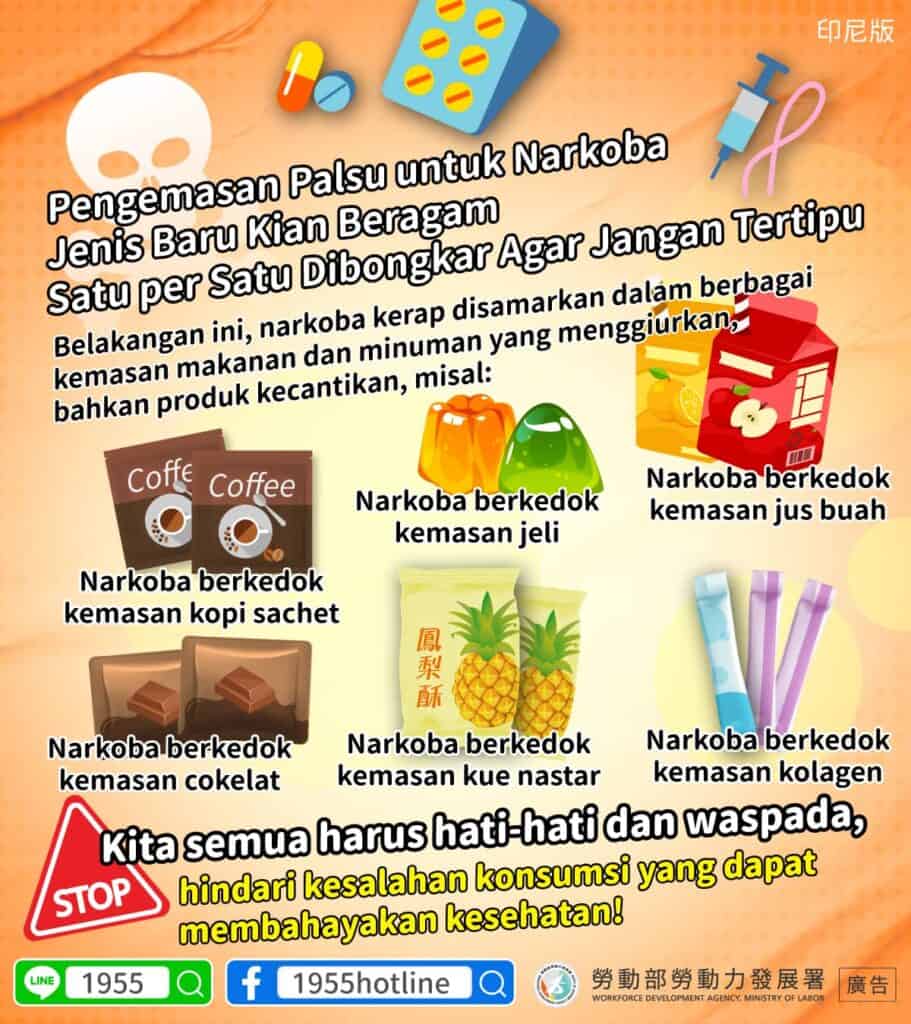 移工宣導｜新型態毒品偽包裝-多國語示意圖