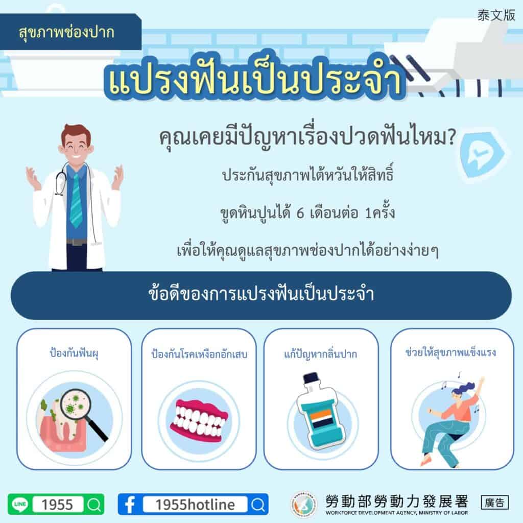 移工宣導｜定期洗牙優點-多國語示意圖