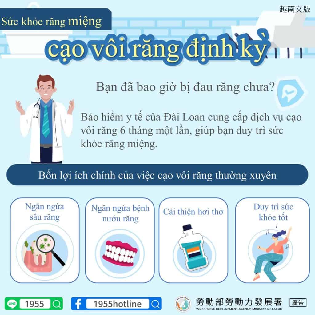 移工宣導｜定期洗牙優點-多國語示意圖
