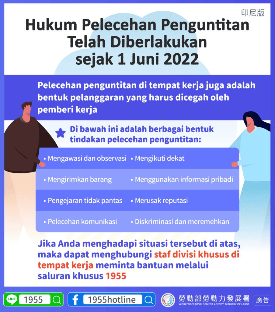 移工宣導｜職場不法侵害預防-跟騷法-多國語示意圖