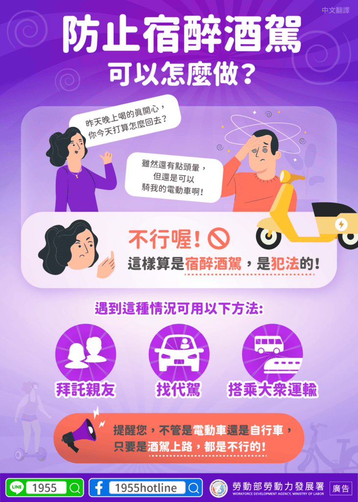 移工宣導｜防止宿醉酒駕-多國語示意圖