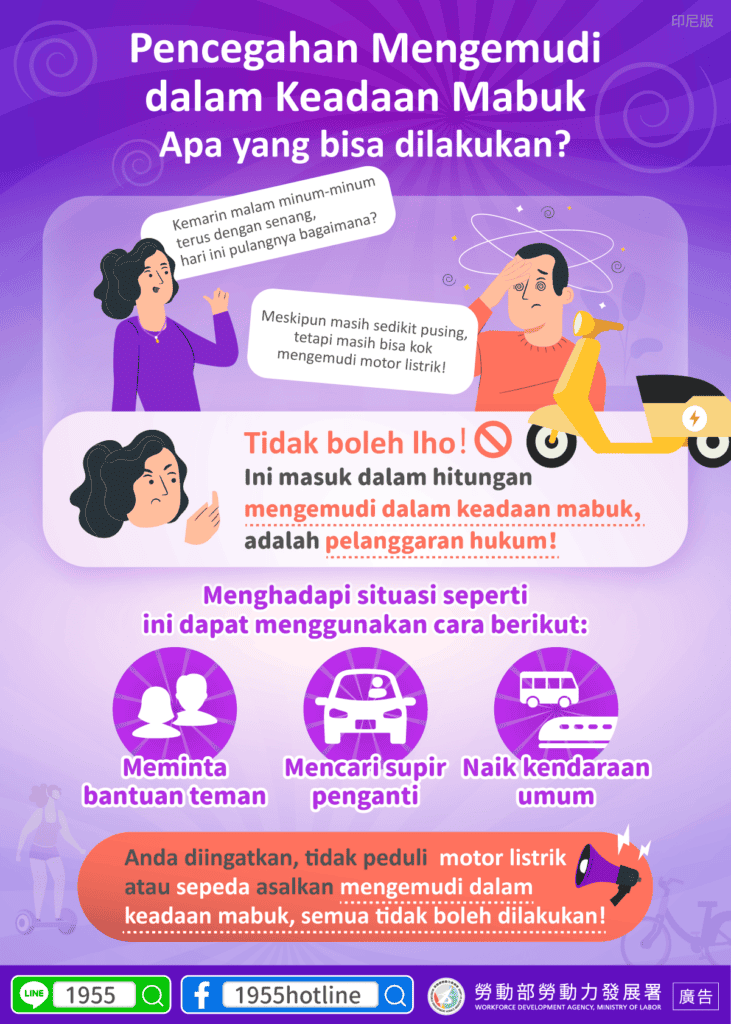 移工宣導｜防止宿醉酒駕-多國語示意圖