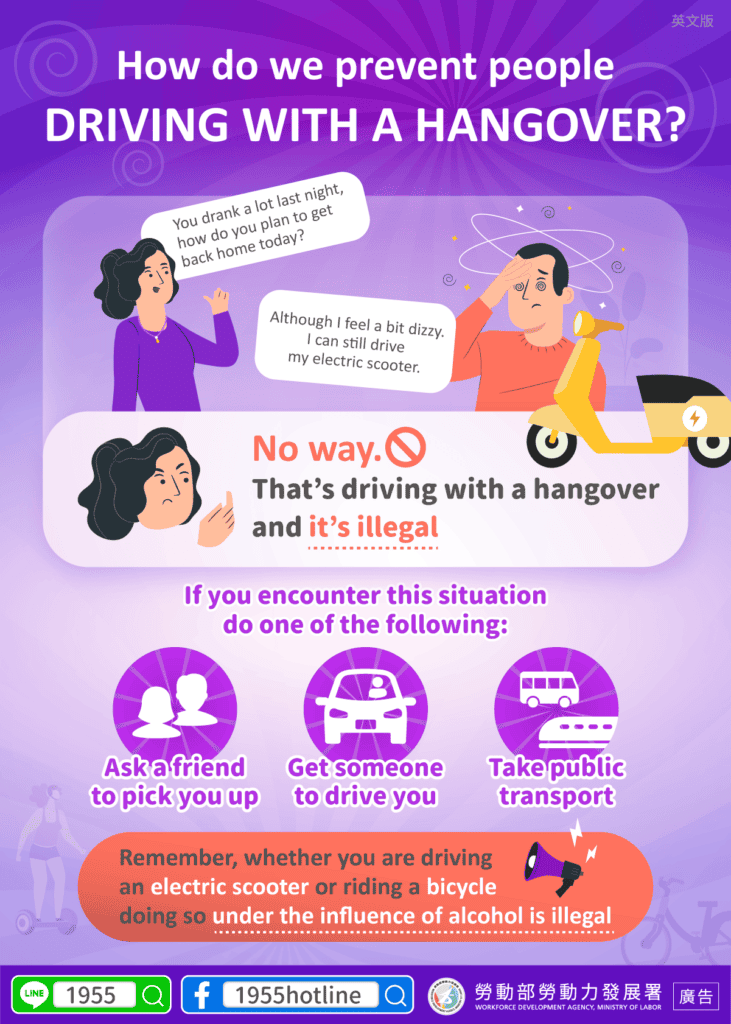 移工宣導｜防止宿醉酒駕-多國語示意圖