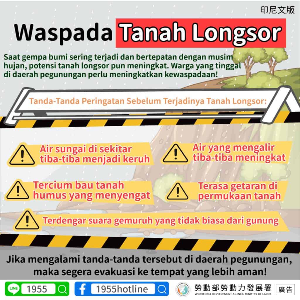 移工宣導｜小心提防土石流-多國語示意圖