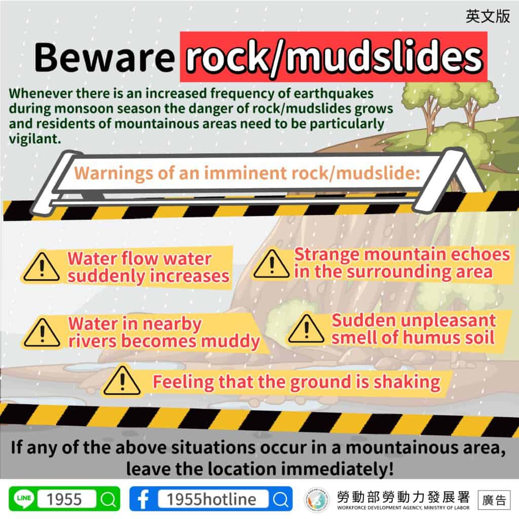移工宣導｜小心提防土石流-多國語示意圖