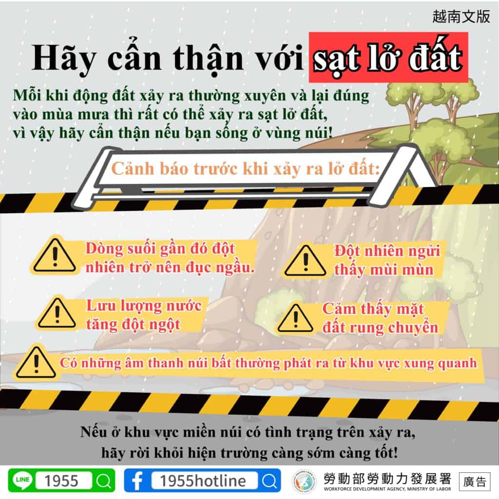 移工宣導｜小心提防土石流-多國語示意圖