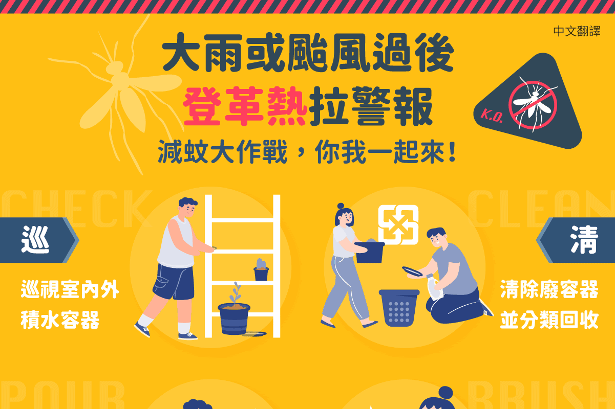 移工宣導｜登革熱防治-災後版-多國語示意圖