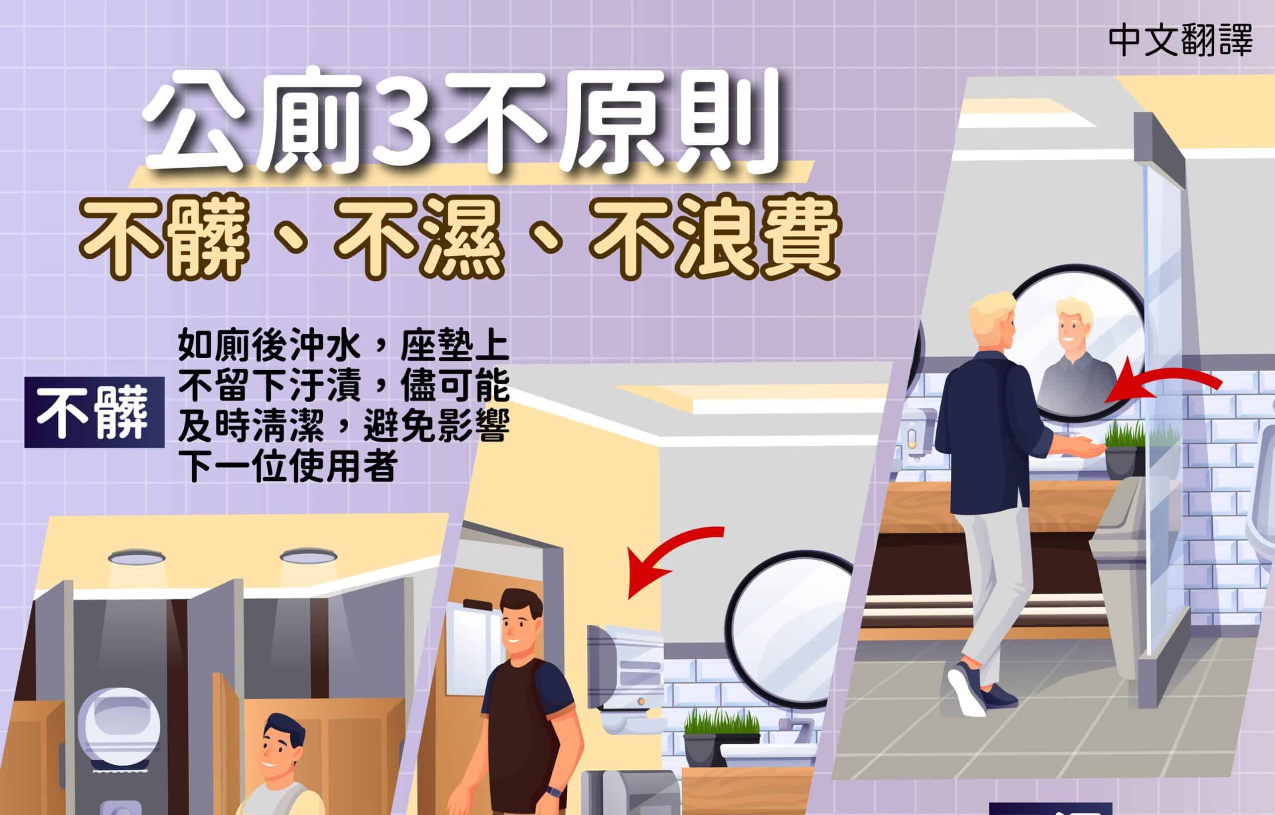 移工宣導｜公廁三不原則-多國語示意圖