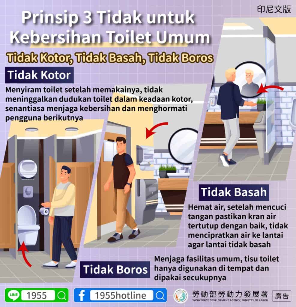 移工宣導｜公廁三不原則-多國語示意圖
