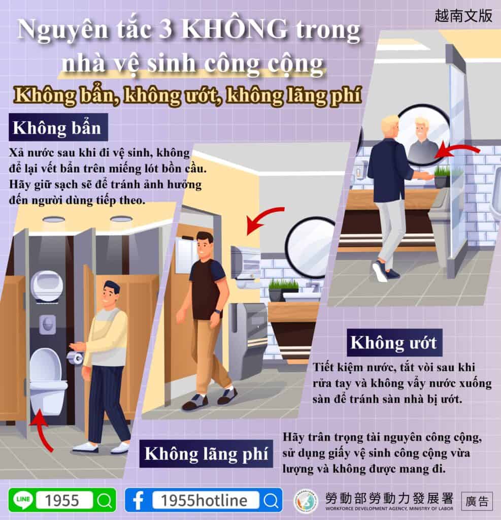 移工宣導｜公廁三不原則-多國語示意圖
