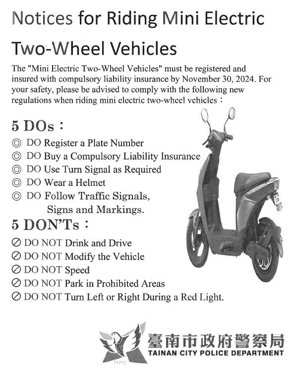 移工宣導｜騎乘微電車 遵守 5 要 5 不原則示意圖