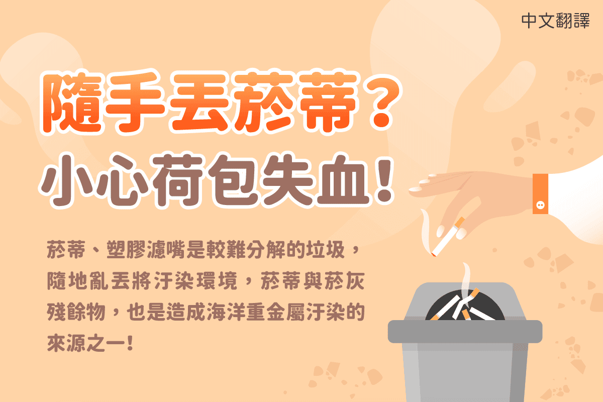 移工宣導｜菸蒂不落地-多國語示意圖