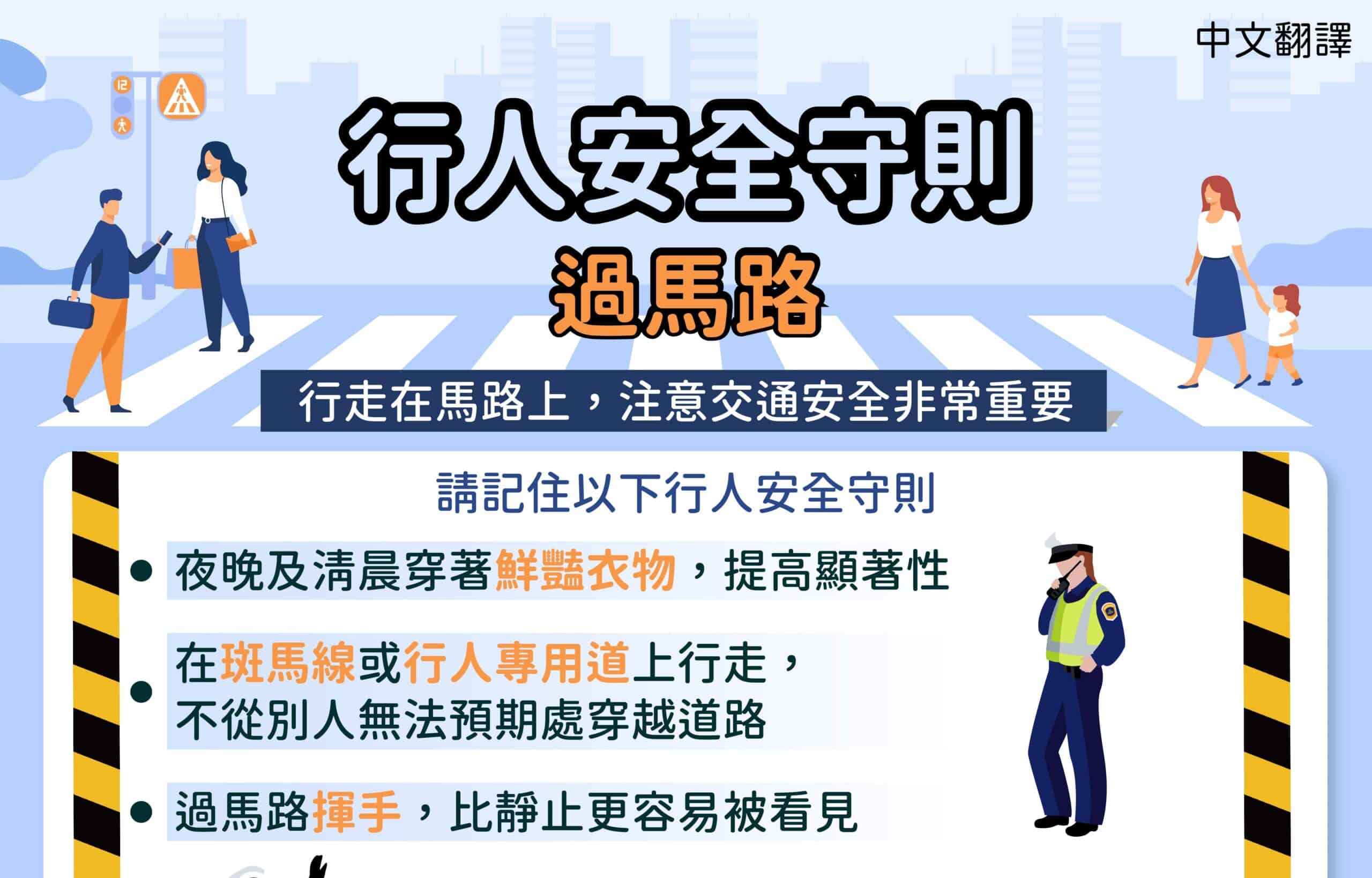 移工宣導｜行人安全守則 過馬路-多國語示意圖